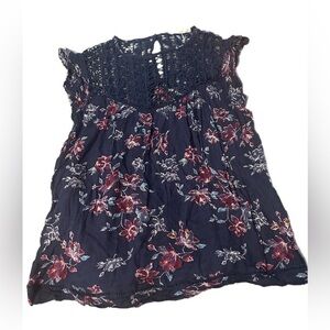 Jolt navy blue floral women’s short sleeve top